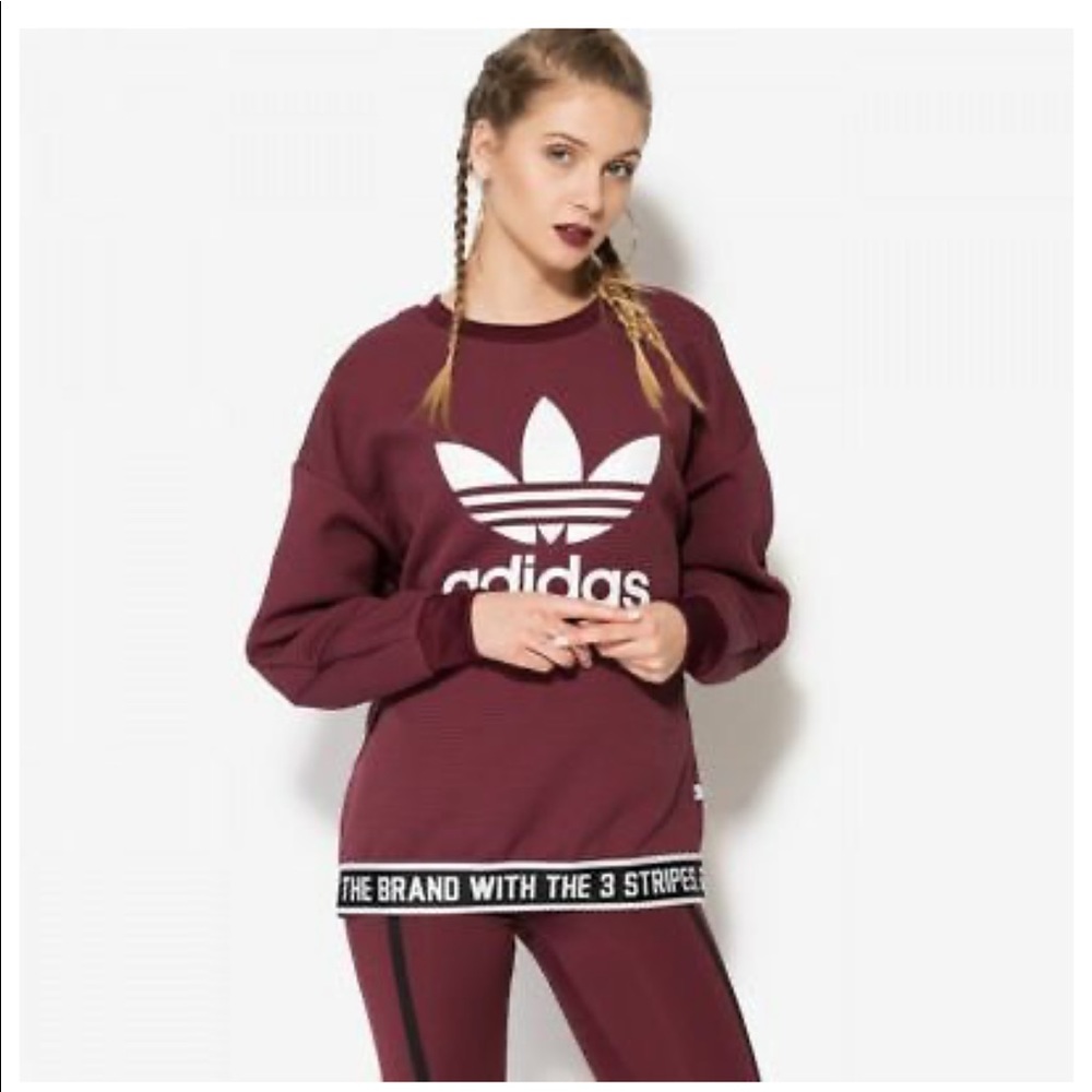 Adidas three stripe maroon sweater